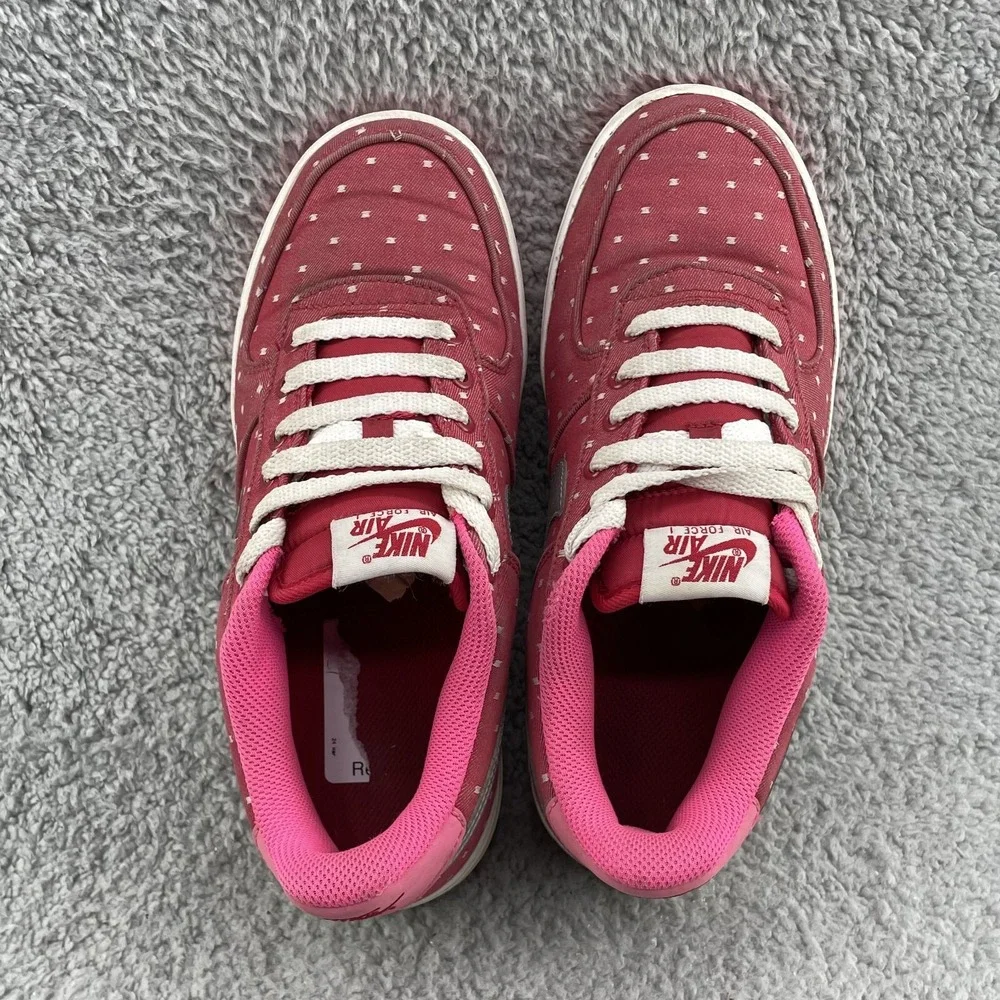 Nike Air Force 1 Shoes Youth 6.5 Red Pink‎ Dot Canvas Sports Casual Streetwear